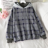 Women Fleece Hoodies Sweatshirt  Winter Plaid Pirnted Cotton Hooded Sweatshirt Casual Loose Hooded Pullover Oversize Jacket