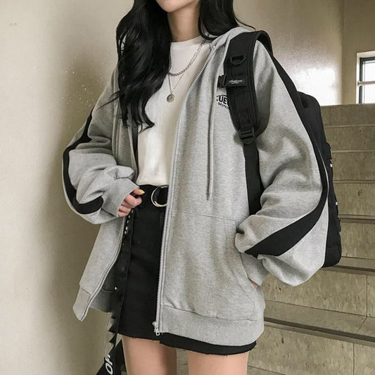 zip-up Harajuku Hoodies For Women clothes Hooded long Sleeve Jumper Hooded Regular Coat Casual korean style Sweatshirt Spring