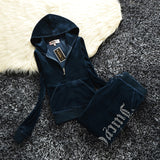 Hulianfu Spring/Fall Women's Brand Velvet Fabric Tracksuits Velour Suit Women Track Suit Hoodies And Pants fat sister sportswear