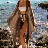 Women Golden Beach Long Maxi Dress Bikini Cover Up Cardigan Swimwear Bathing Suit Beachwear Summer Cover Ups Dresses