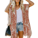 Womens Boho Printed Kimono Beach Cover Up Fashionable Summer Open Front Loose Cardigan Top With Tassel Thin Jumper Tops Holiday