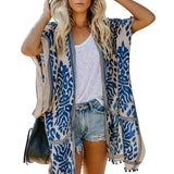 Womens Boho Printed Kimono Beach Cover Up Fashionable Summer Open Front Loose Cardigan Top With Tassel Thin Jumper Tops Holiday