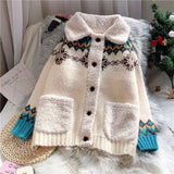 Red Christmas Sweater Cardigan women thickened autumn winter  new loose super fire knitted jacket