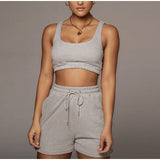 Women Set With Skirt Solid Slim Ladies Skirts Suit Sleeveless Sweatshirt Crop Tops And Split Lace Up Bottom  Summer Fashion