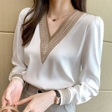 Long Sleeve White Blouse Tops Blouse Women Blusas Mujer De Moda hulianfu Embroidery V-Neck Chiffon Blouse Shirt Women Blouses E226