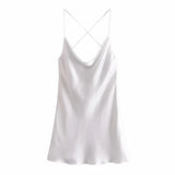 Summer Za Dress Women White Rear Back Cross Suspender Dress V-Neck Sleeveless Backless Sexy Female Mini Dresses