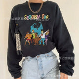 Black Cartoon Letter Printing Sweatshirt Women Plus Size Hoodies Loose Vintage O Neck Long Sleeve Fashion Thin Clothes for Teens