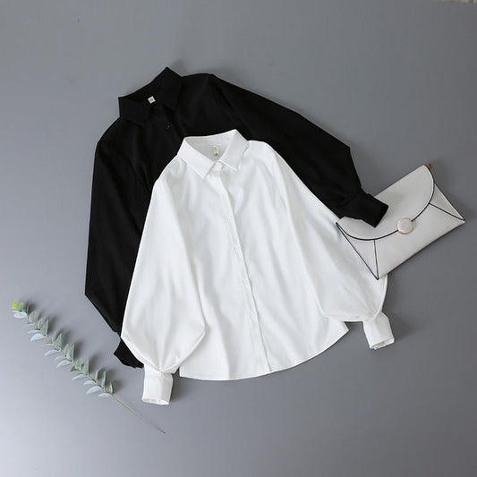 hulianfu Lantern Sleeves Vintage Shirts Women Elegant White Womens Blouse with Lush Sleeves Fashion Button Up Shirt Black
