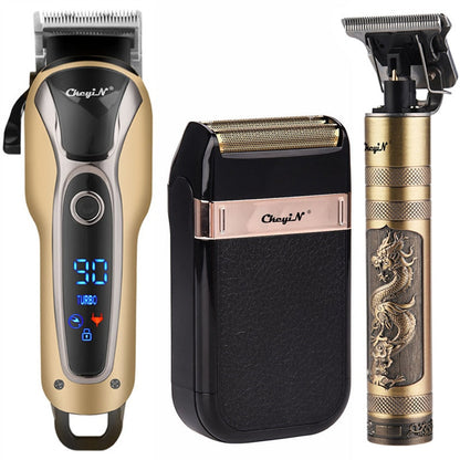 HULIANFU Professional Barber Hair Clipper Rechargeable Electric T-Outliner Finish Cutting Machine Beard Trimmer Shaver Cordless Corded