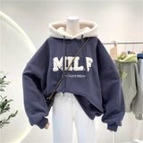 Letter Printing Embroidery Hoodies Female Winter Hooded Sweatshirts  Large Size Fashionable Women's Clothing Preppy Style