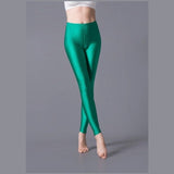 Hot Selling  Women Solid Color Fluorescent Shiny Pant Leggings Large Size Spandex Shinny Elasticity Casual Trousers For Girl