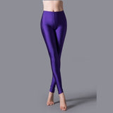 Hot Selling  Women Solid Color Fluorescent Shiny Pant Leggings Large Size Spandex Shinny Elasticity Casual Trousers For Girl