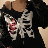 Y2K Gothic Sweatshirt Oversized Hoodie Women Autumn Zip Up Long Sleeve Coat Top Female 90S Vintage E-Harajuku Grunge Clothes