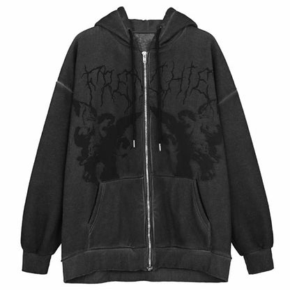 hulianfu  Spring Autumn Sweatshirt Gothic Women Long Sleeve Zip Up Hoodies Gothic Streetwear Harajuku Y2K Aesthetic Hip Hop Coat Tops