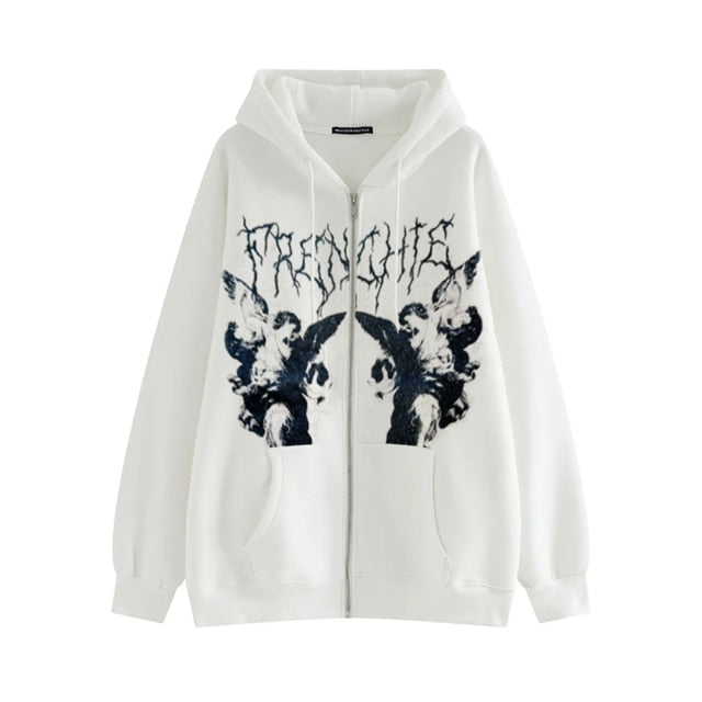 hulianfu  Spring Autumn Sweatshirt Gothic Women Long Sleeve Zip Up Hoodies Gothic Streetwear Harajuku Y2K Aesthetic Hip Hop Coat Tops
