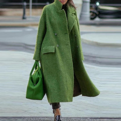 Autumn Winter Long Sleeve Pocket Green Outwear Casual Loose Blend Wool Long Overcoat Women Vintage Button Cardigan Tops Jackets