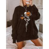 Pumpkin Skull Print Halloween Black Pullovers Oversized Crewneck Sweatshirt Women Plus Size 3XL Fashion England Style Autumn New