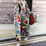 Hulianfu Fashion Casual Long Sleeve Winter Women Warm Jackets Vintage Printed Tweed Long Cardigan New Lady Elegant Lapel Pocket Outerwear