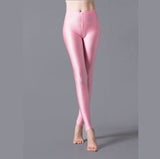 Women Shiny Gym Pants Fitness Leggings Candy Color Ankle Length Trousers Solid Fluorescent Spandex Elastic New Bottom