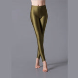 Women Shiny Gym Pants Fitness Leggings Candy Color Ankle Length Trousers Solid Fluorescent Spandex Elastic New Bottom