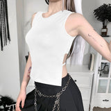 Top Women Y2K Lace Up Backless Tank Top Solid Knitted T-shirts Tops Sexy Crop Top Night Club Outfits Basic Tanks Streetwear