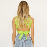 Top Women Y2K Lace Up Backless Tank Top Solid Knitted T-shirts Tops Sexy Crop Top Night Club Outfits Basic Tanks Streetwear